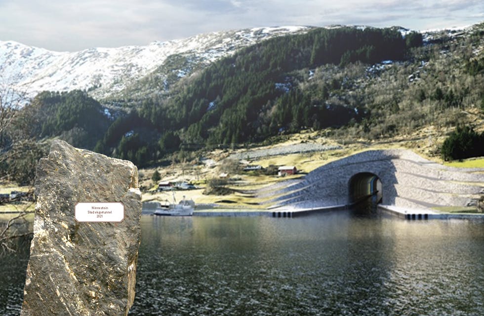 UNIKE STEINAR: Om lag slik ser ein føre seg å lage steinane som vil verte selde til eit minne om bygginga av Stad skipstunnel. Om du er rask og set deg på liste, kan du få kjøpe stein i stor eller lita utgåve. ILLUSTRASJON: Vanylven Utvikling