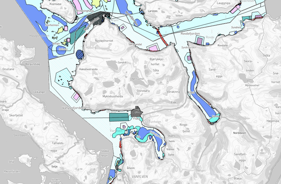 MOTSEGN: Den interkommunale kystsoneplanen for Vanylven, Sande, Herøy, Ulstein og Hareid har vore på høyring. Fiskeridirektoratet har kome med fleire motsegner lokalt i Vanylven. FOTO: Skjermbilde frå planen.