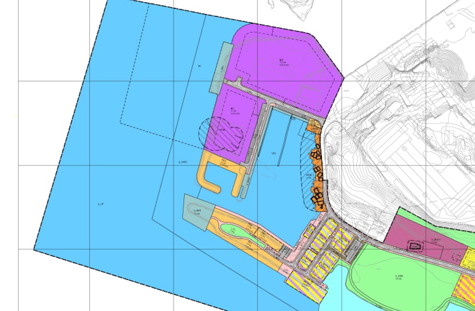 NY UTFYLLING: I 2024 kan området ved åheim småbåthamn sjå slik ut.
KARTUTSNITT:  Vanylven Kommune