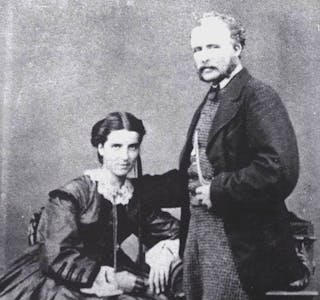 BRYLLAUPSBILETE til Amalie og August Müller. Dei gifta seg i 1864. Biletet er henta frå «Amalie Skram som kunstner og menneske».