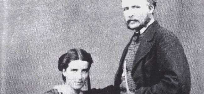 BRYLLAUPSBILETE til Amalie og August Müller. Dei gifta seg i 1864. Biletet er henta frå «Amalie Skram som kunstner og menneske».