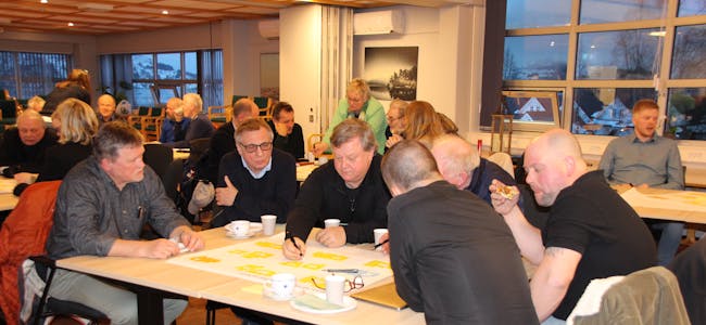 IDEMYLDRING: Innspel til skildring av kva regionen har å by på skapte engasjement rundt borda på Fiskå tysdag. 