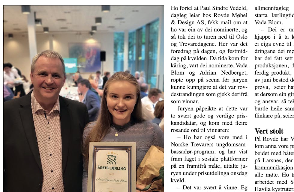 YRKESFAG: Anna Regine Vada Blom er ein av mange som vil verte handverkarar. Faksimile, Synste Møre 29.06.23