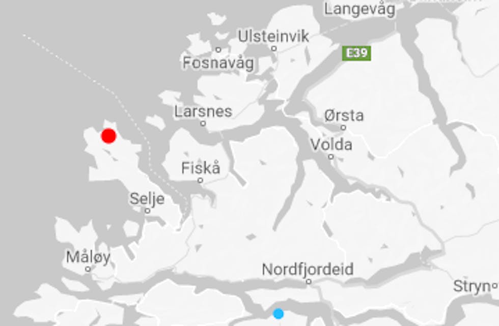 EPISENTER vart i dag endra til Stadlandet, sør for Honningsvågen. 