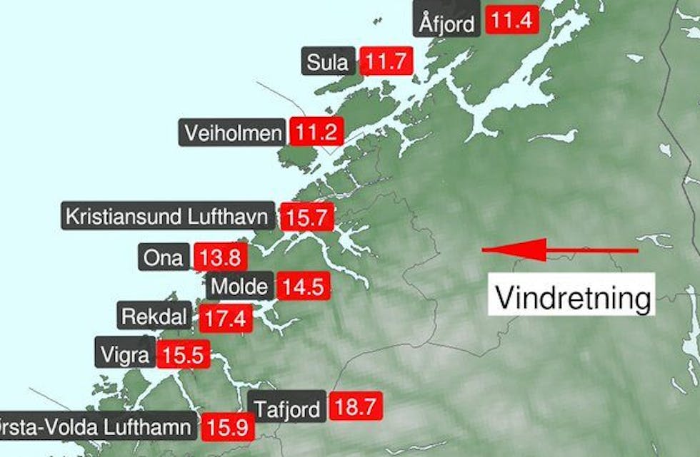 VARMT: Det vart målt høge temperaturen jamt over heile Møre og Romsdal og Trøndelag i helga. Også lokal i Vanylven vart det om lag 15 grader.