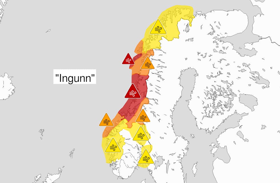 INGUNN: Slik ser den nye oversikta over uvêret "Ingunn" ut.