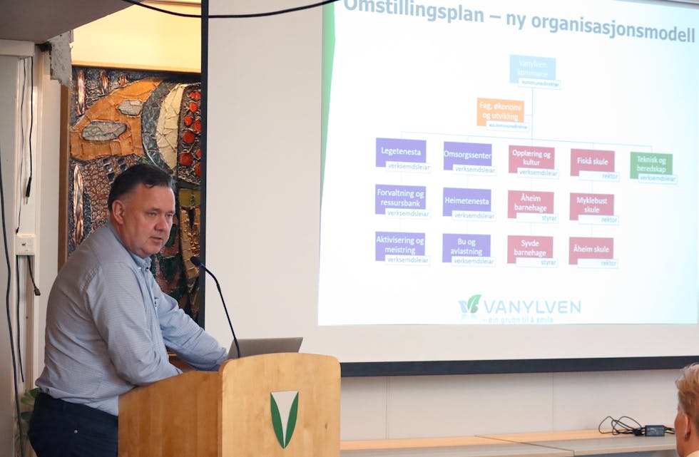 OMSTILLINGSPLAN: Kommunedirektør Andreas Nørve orienterte om status, og vil endre organisasjonen i tida framover.
